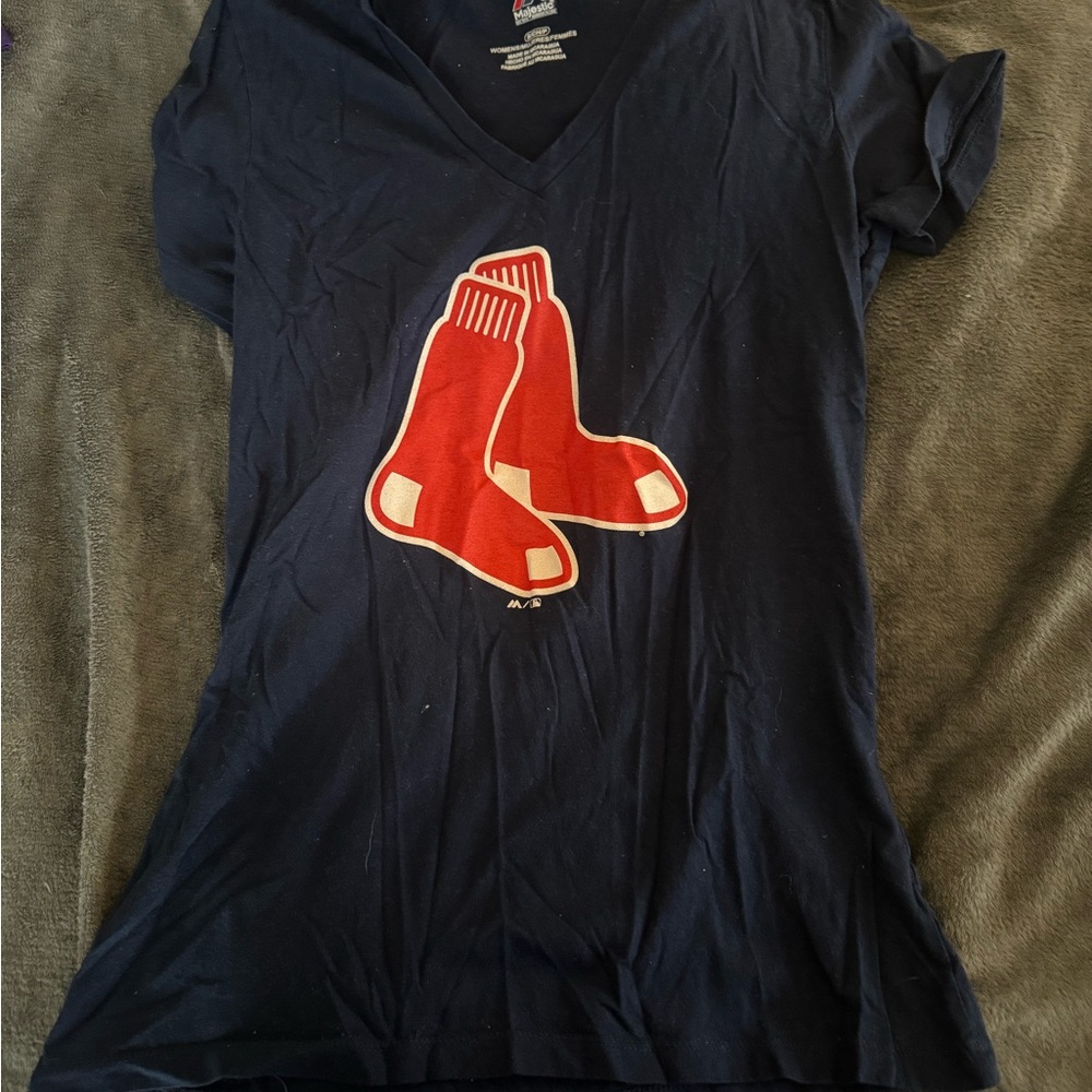Majestic Navy Blue Short Sleeve Tee with Red Graphic